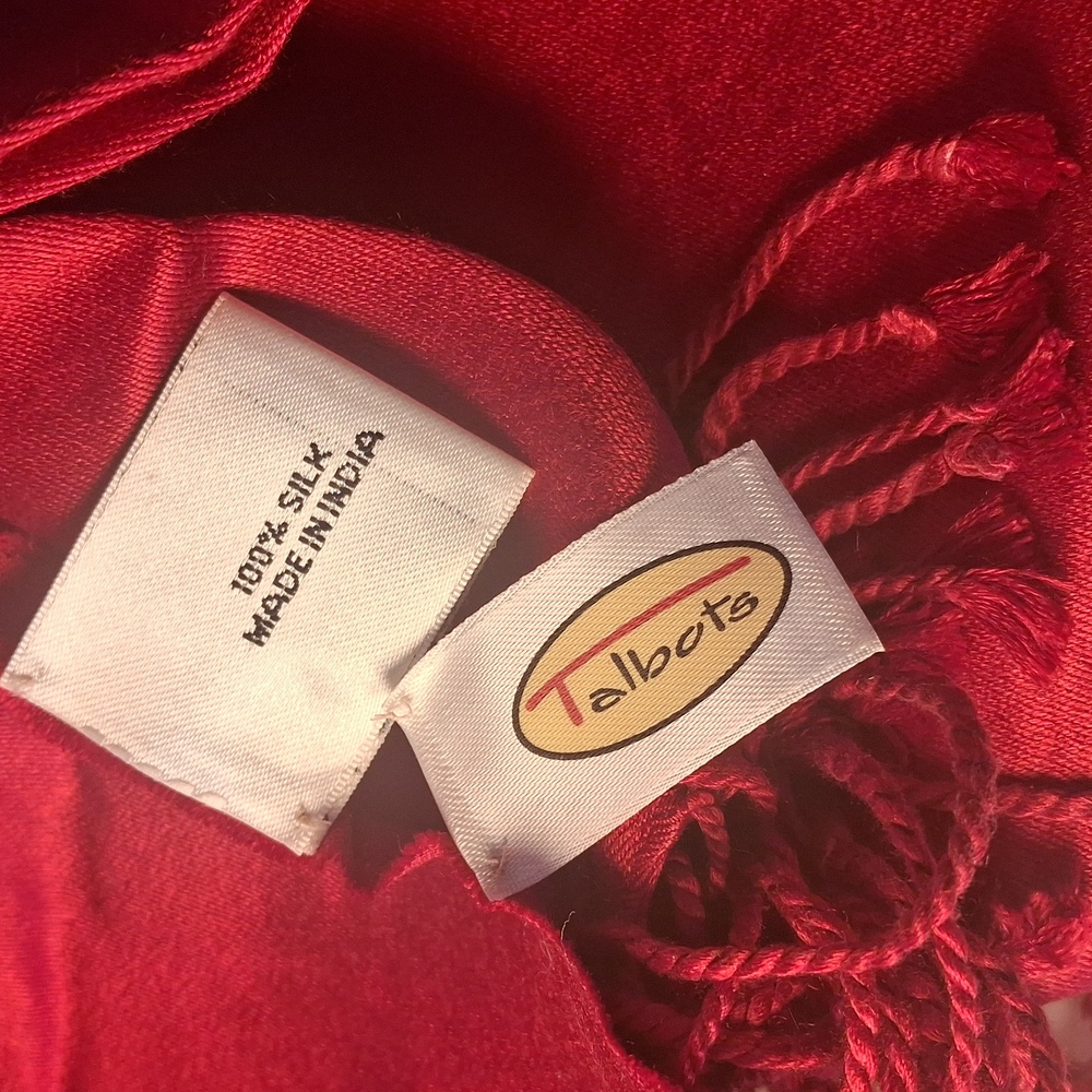 Talbots Elegant Red Silk Scarf with Fringe - Picture 2 of 2